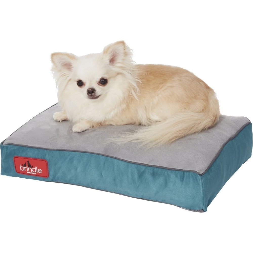 Brindle Shredded Memory Foam Pet Bed Blue Grey Orthopedic 17x11x3 Small Dog Cat
